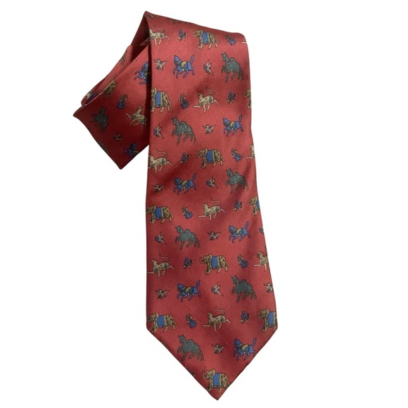 Salvatore Ferregamo Red Silk Tie Animals 100% Silk - Picture 1 of 5